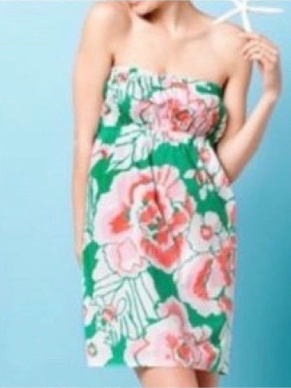 Lilly Pulitzer Krinie strapless dress White, Green & Coral print